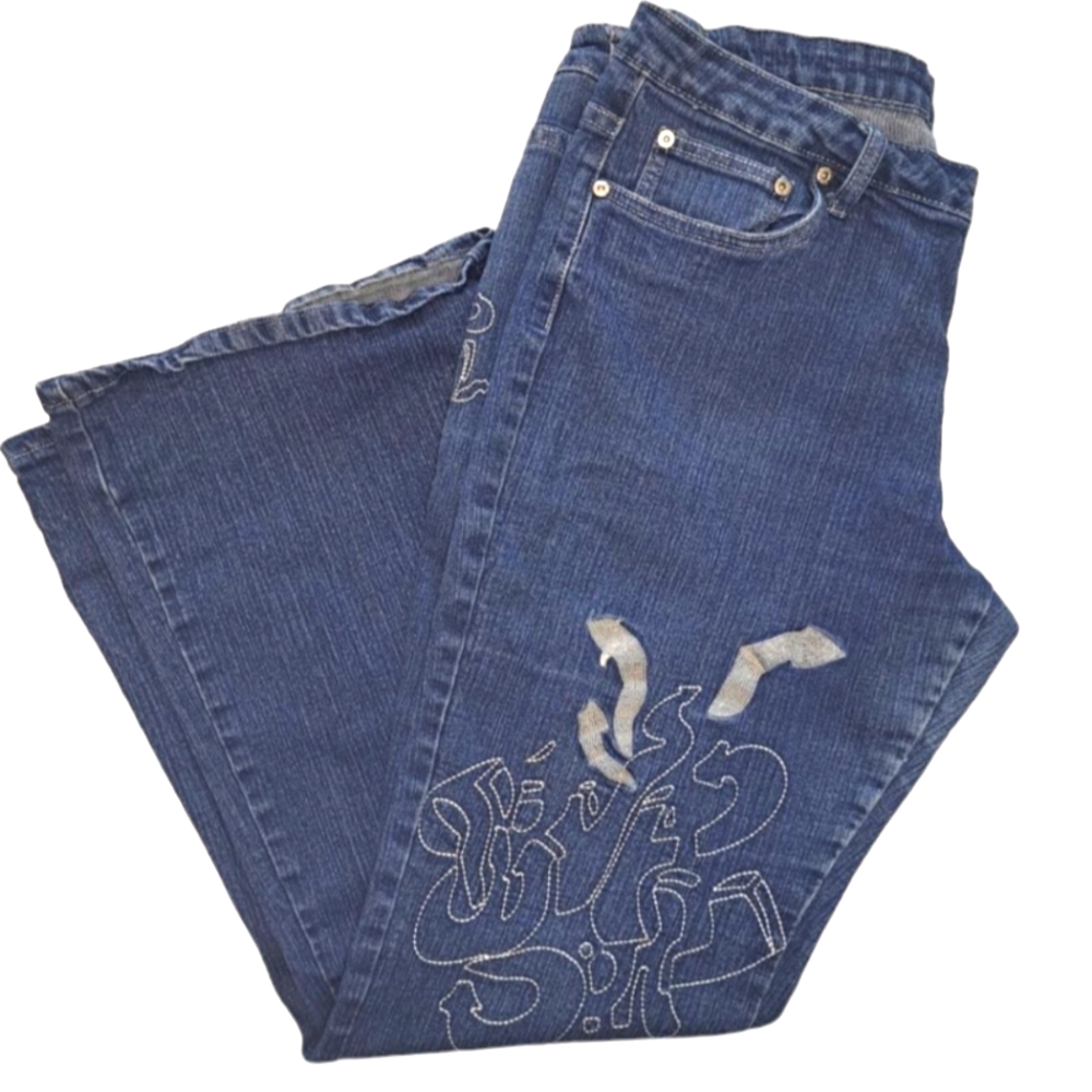 Crest Jeans Embroidered Sparkle Bootcut Dark Wash Jeans Plus Size 18